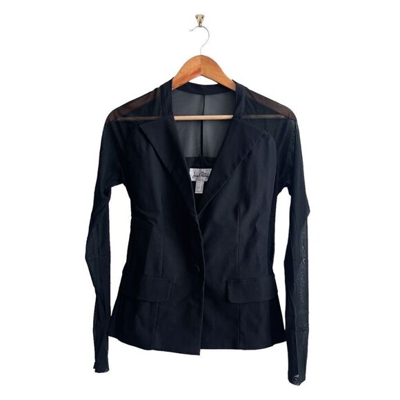 Joseph Ribkoff Blazer Sheer Sleeves Yoke Black Stretchy Women's 8 Button - Picture 1 of 8